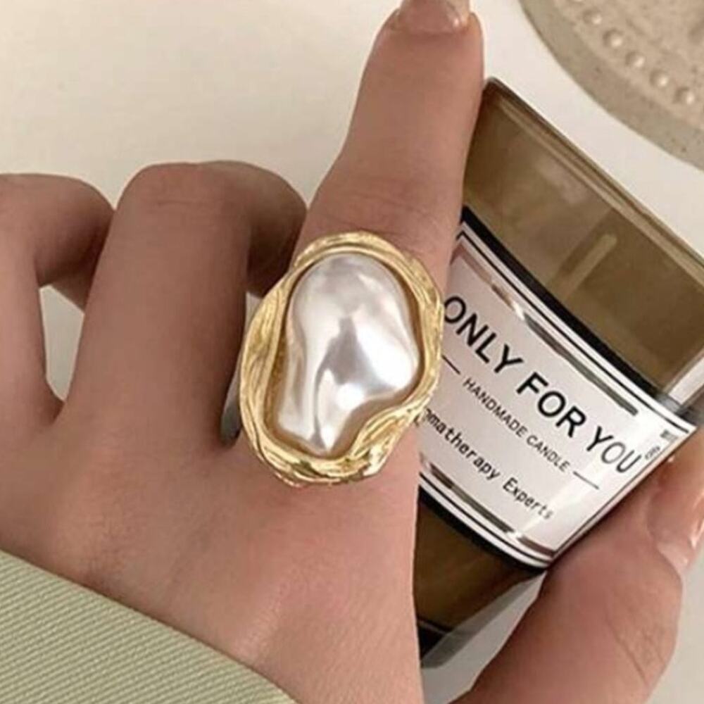 Irregular Pearl Rings Gold Baroque Statement Ring Adjustable Chunky Wedding